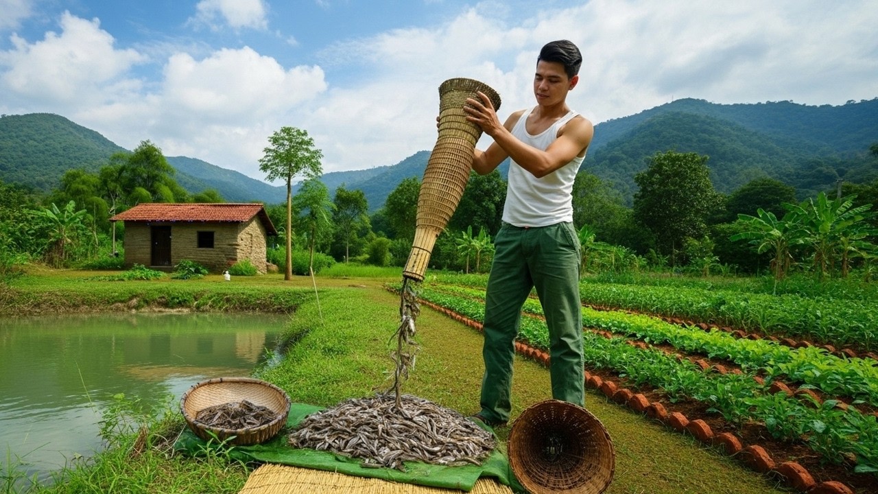 CEO leaves the city for the forest, builds a loach trap, grows food, and lives off-grid