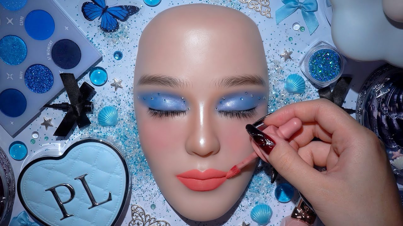 ASMR Easy Cool Blue Vibes Makeup Tutorial💙ASMR maquiagem satisfatória no talking #66