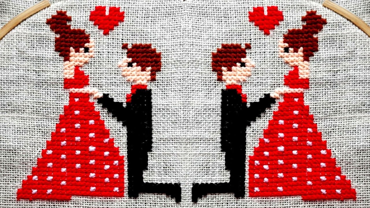 Couple cross stitch design-wallmat,rugs,tablemat,doormat,bhorat ason design,woolen asondesign,how to