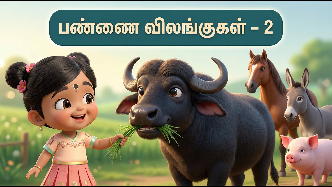 பண்ணை விலங்குகள் – 2 🐃 | எருமை, குதிரை, கழுதை, பன்றி | Farm Animals Tamil | LittleBellsTamil