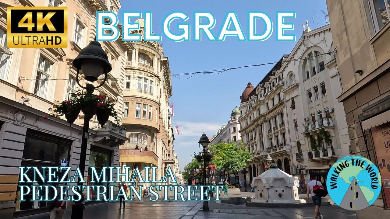Belgrade Kneza Mihaila Pedestrian Street 4k walking tour video July in Belgrade Serbia
