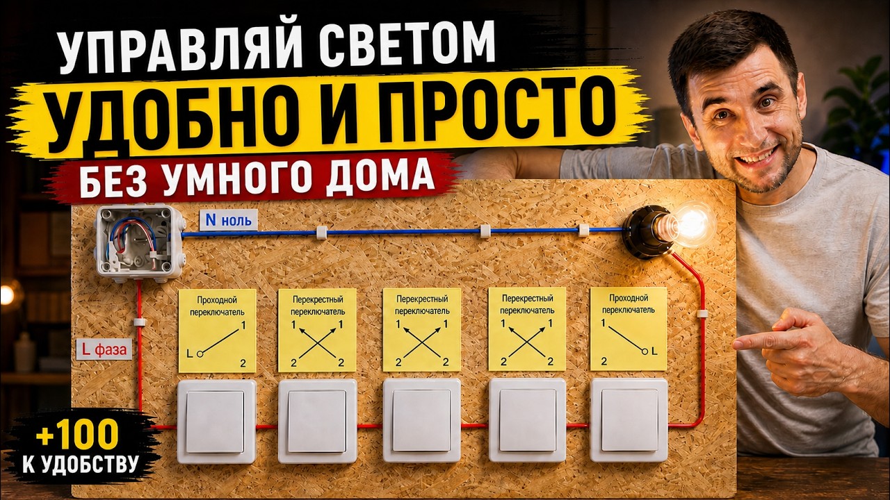 Как управлять светом из нескольких мест - проходные и перекрёстные выключатели ⭕