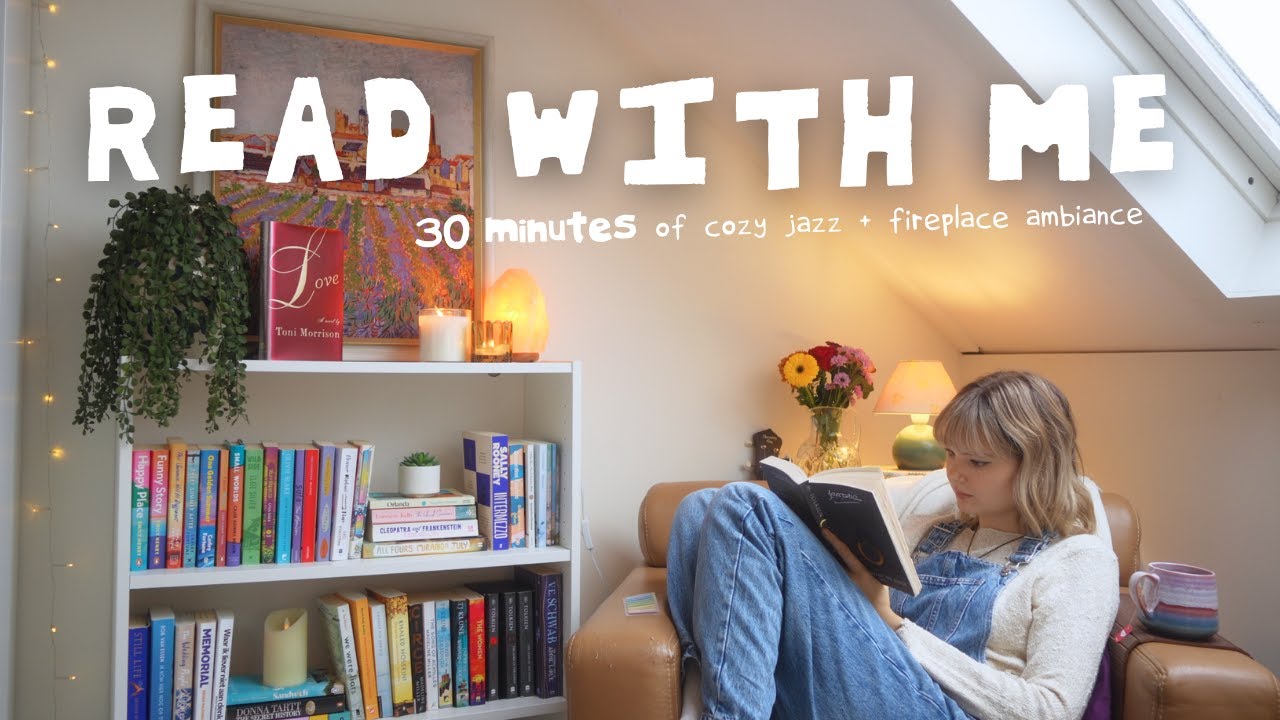 Read With Me For 30 Minutes 🍁🕯️ real-time, cozy jazz music & fireplace soundscape