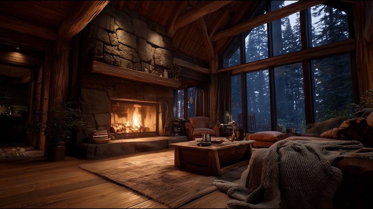 Cozy Forest Cabin Fireplace 🔥 Night Ambience in the Woods | 3 Hours Relaxing Sounds