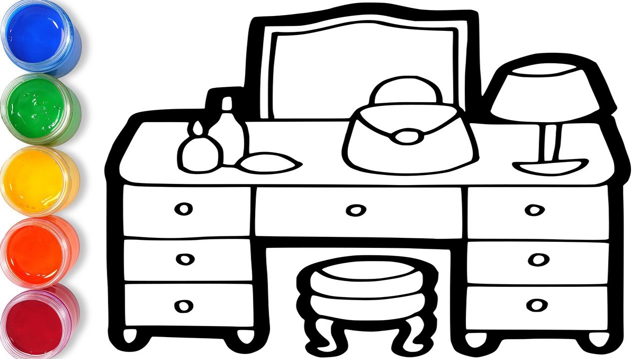 Let's start drawing and coloring for kids Makeup table!  kids drawing lessons