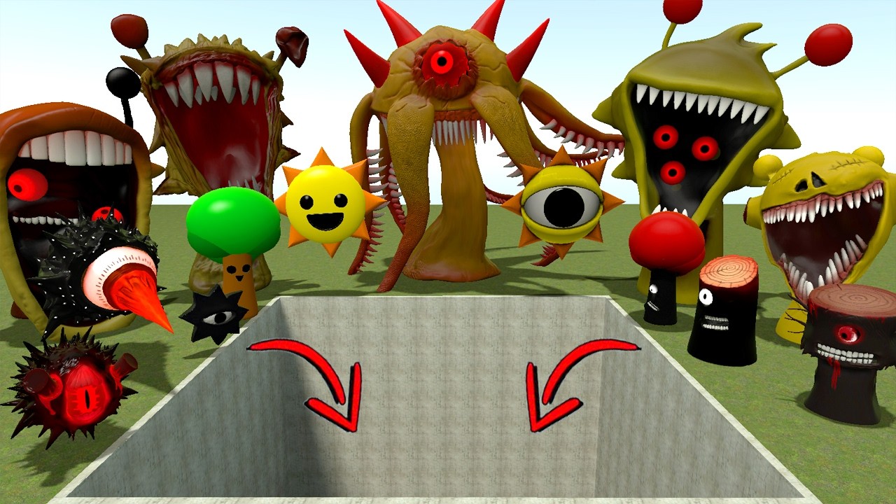 DESTROY MR SUN MOON TREE FUN COMPUTER EVOLUTION ALL SPRUNKI FAMILY SONG in BIG HOLE Garry's Mod