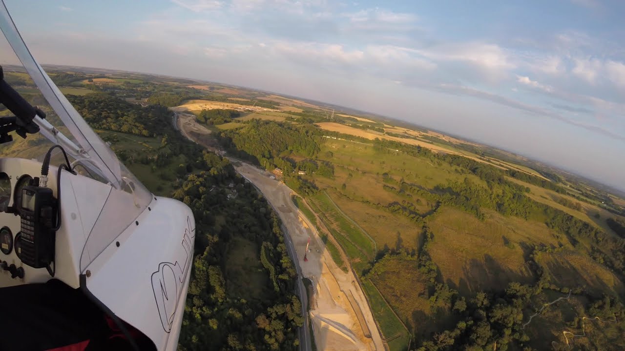 Flexwing microlight flight over A417 Missing Link construction. July 2024.