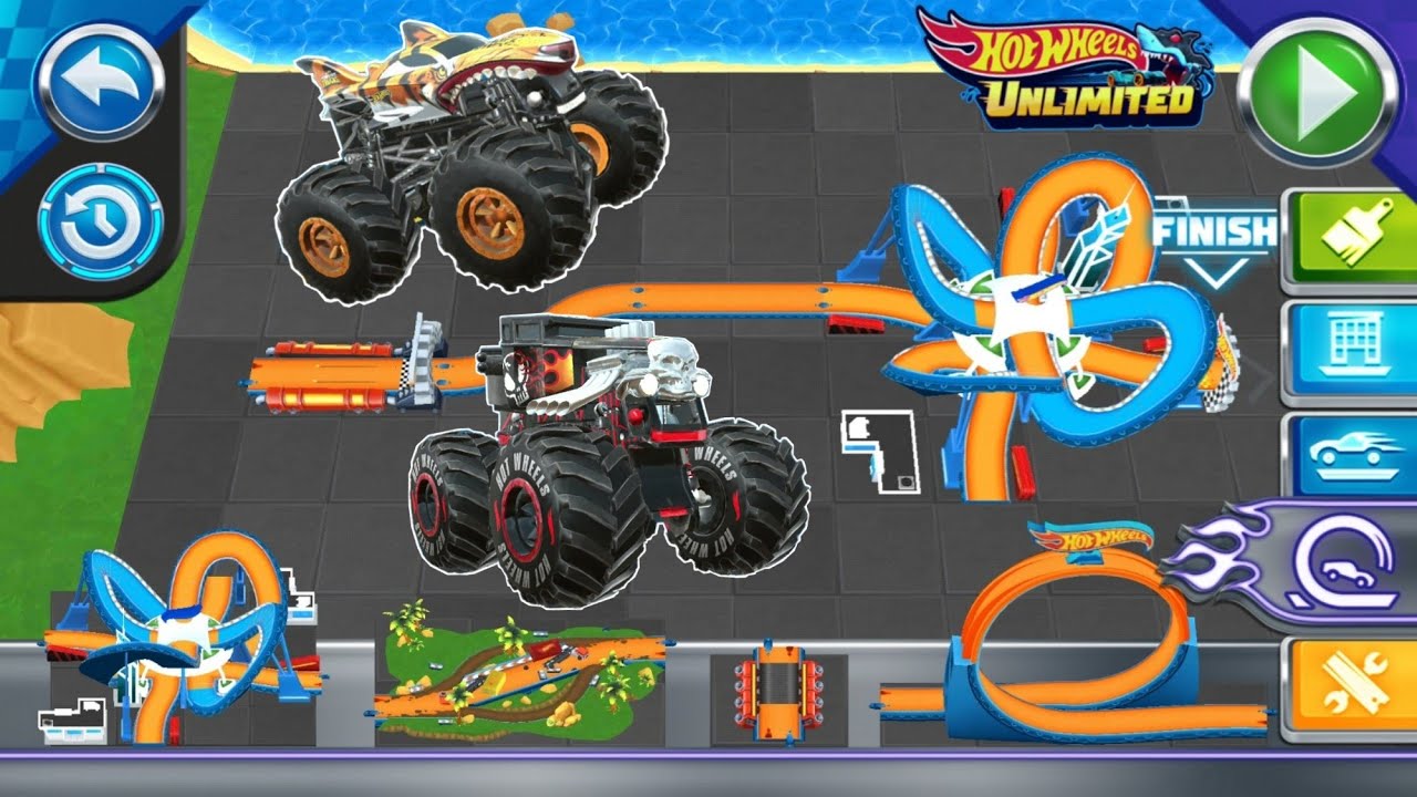 Hot Wheels Unlimited - Monster Trucks Bone Shaker and Tiger Shark Race in The Colosal Clash Track
