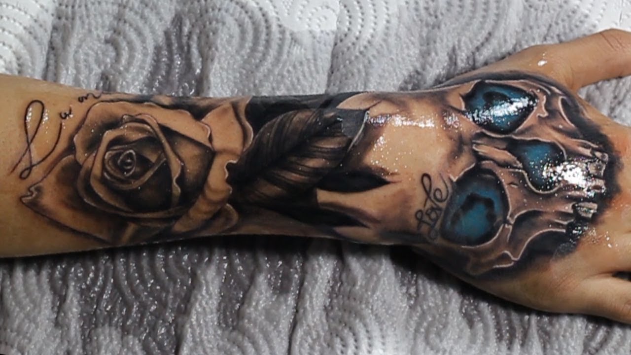 Тату череп и роза - мужские татуировки - татуировка Timelapse