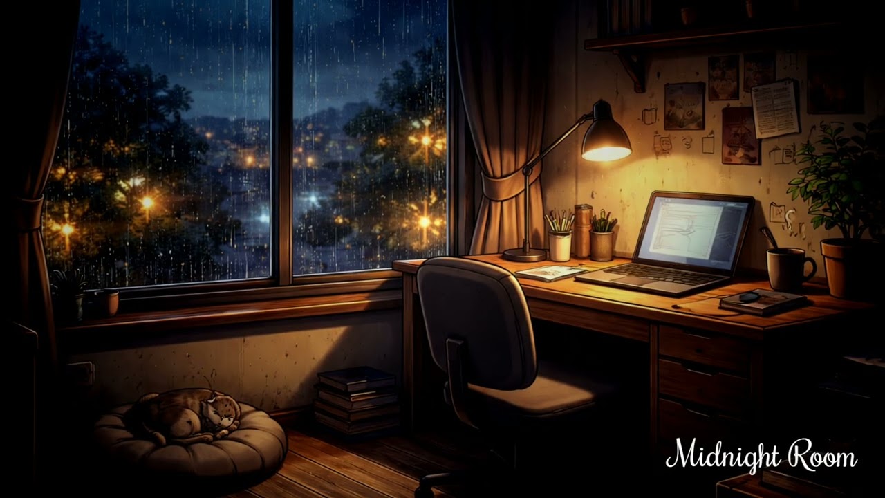 Midnight Room 🌙 Calm Night Study Music | Deep Focus & Relaxing Rain Ambience