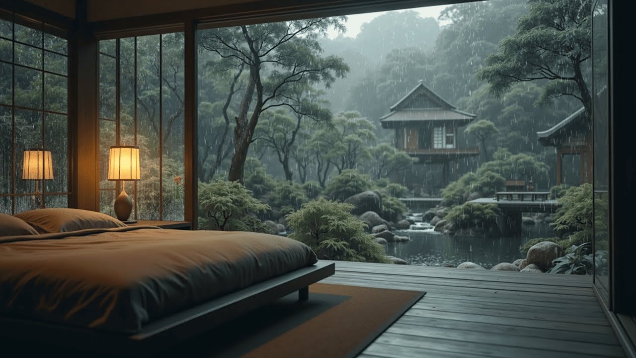 Relaxing Piano and Rainfall | Serene Japanese Garden for Stress Relief and Calm