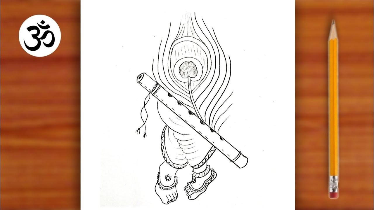 Krishna ji bansuri drawing || Flute drawing beautiful || Chitra ||  Krishna with Morpankh basuri