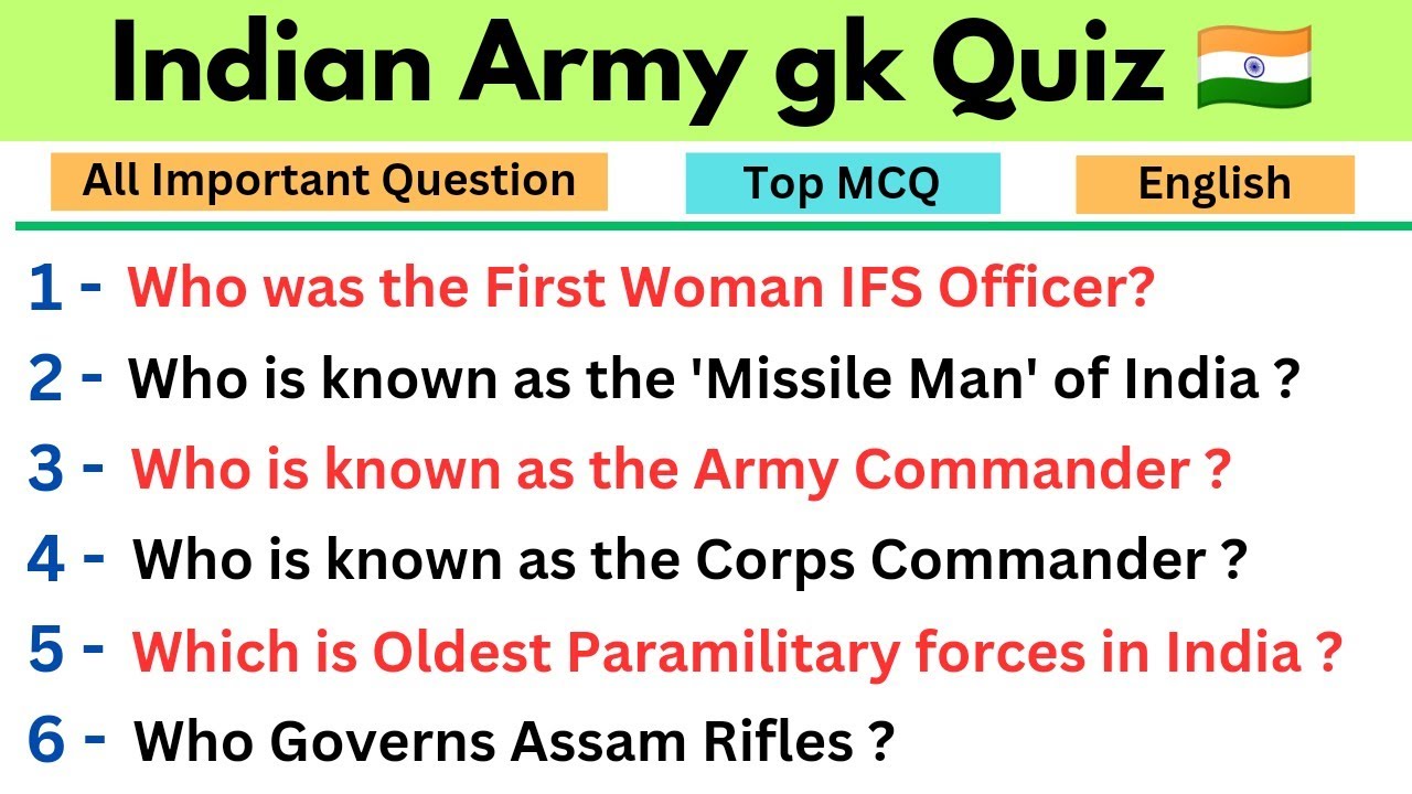 Indian Army Gk Quiz in English Part-7 // Indian Army Gk question and answer for competitive exams