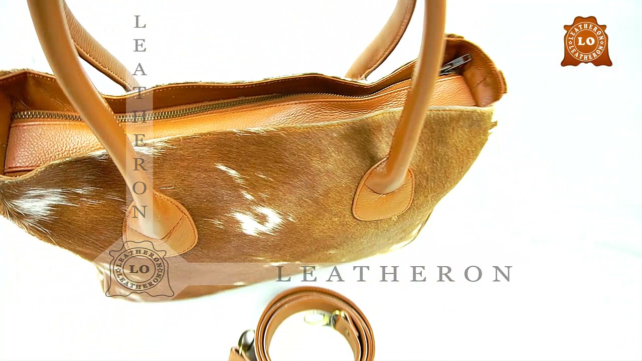 LARGE DOUBLE ZIP Cowhide Handbag | Real Cow Skin Tote Bag | Genuine Hair On Leather Shoulder Bag