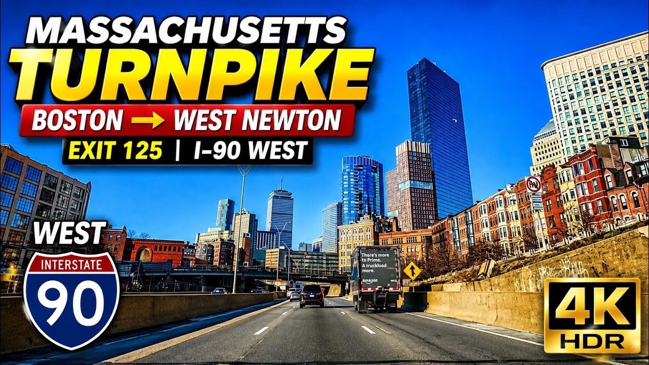 Massachusetts Turnpike West | Boston to West Newton MA | I-90 4K Drive - 12/22/25