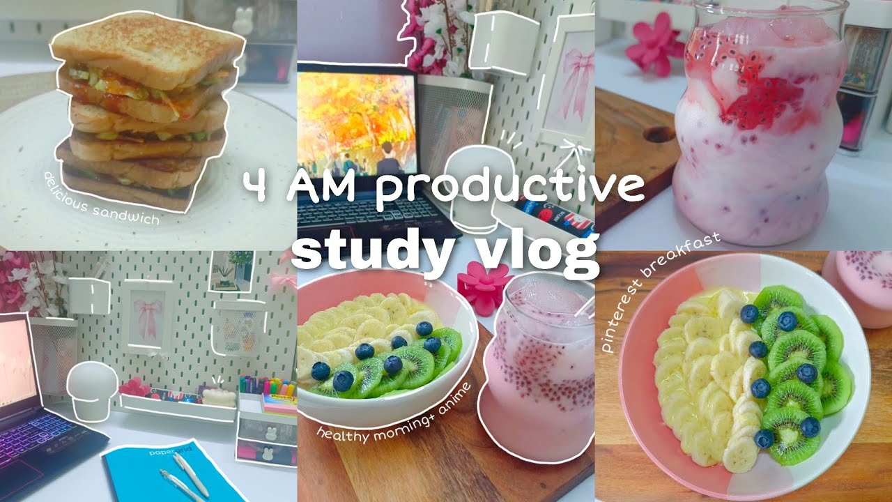 4AM Study Vlog 🎀 Productive Morning Routine  | Waking Up at 4AM ⋆.𐙚 ̊ Aesthetic Breakfast