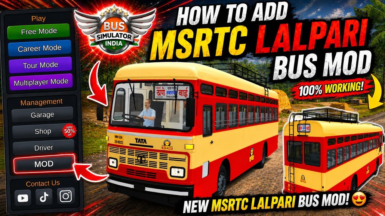 🚍 HOW TO ADD MSRTC LALPARI BUS MOD FOR bus simulator India🇮🇳 