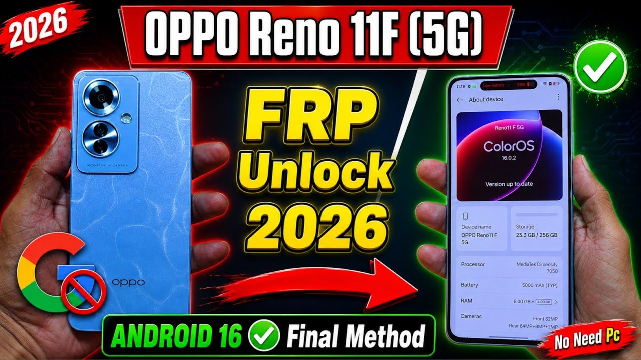 OPPO Reno 11F 5G FRP Bypass✅ Android 16 🔥 No PC Needed | Latest Trick 2026🚀