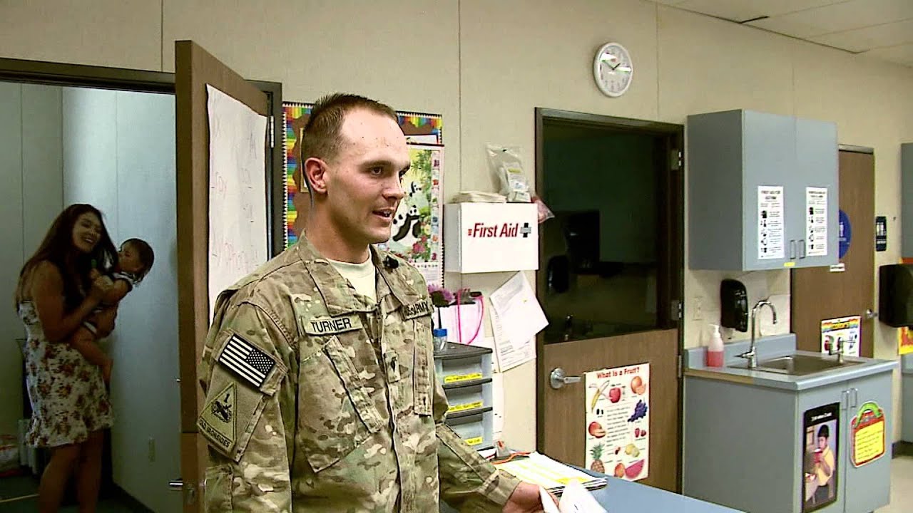 Soldier surprises 5 year old son