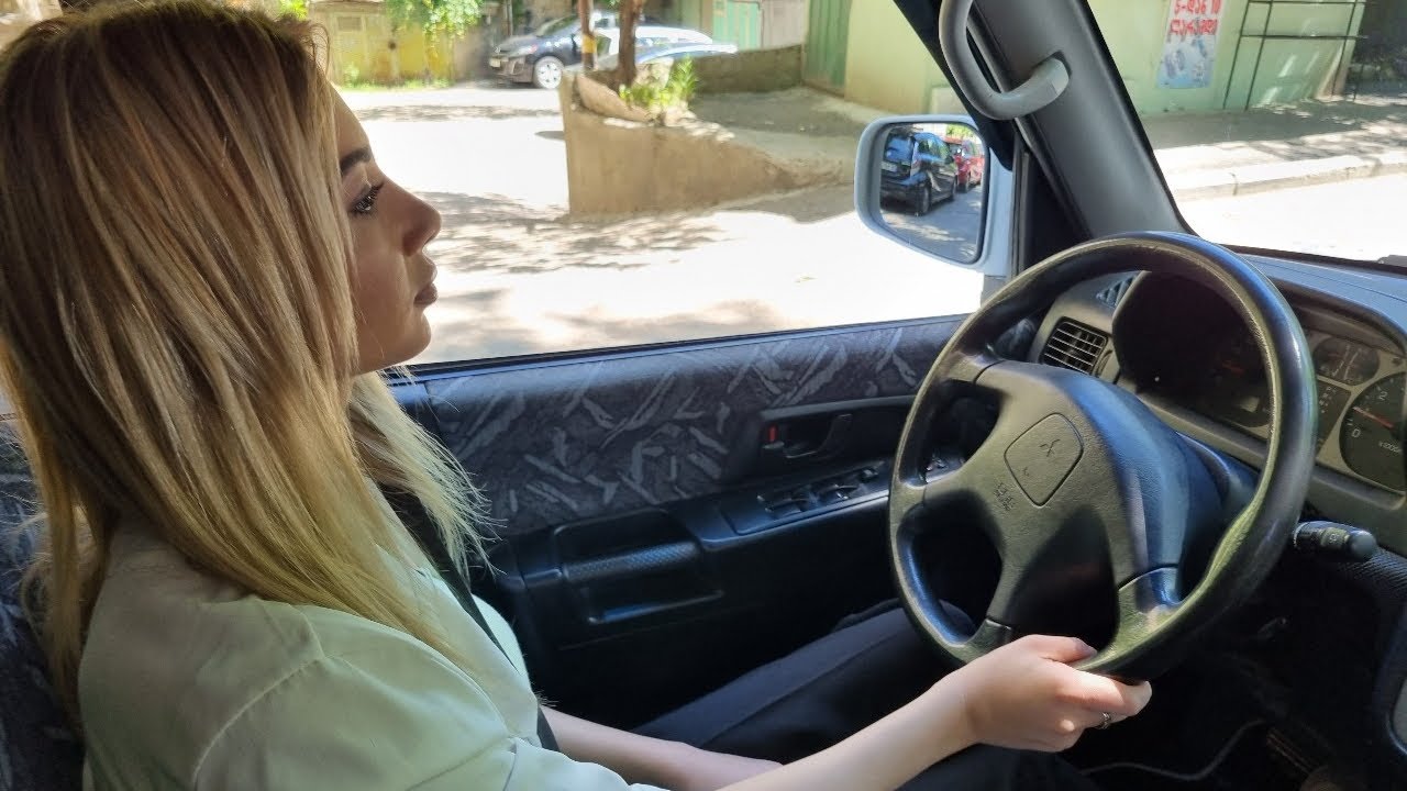 Girl Drive Test Mitsubish Pajero Jeep