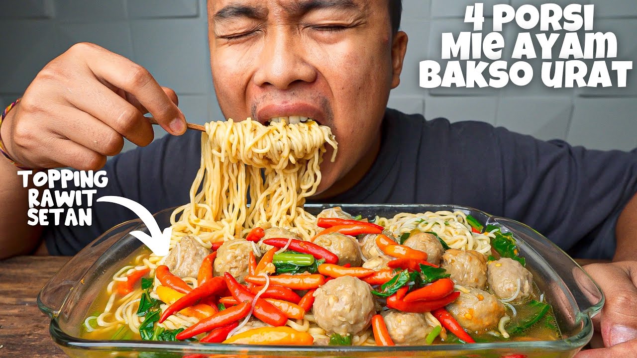 MUKBANG ASMR MIE AYAM BAKSO URAT TOPPING CABE RAWIT SETAN! MAKAN PEDAS INDONESIA