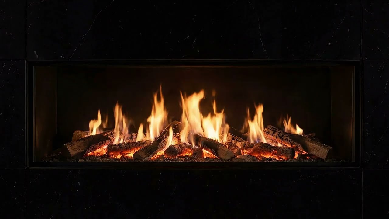 Matte Black Marble Fireplace | Calm Minimal Fire Ambience