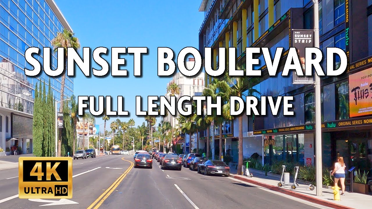 Driving Sunset Boulevard - Pacific Coast Highway to Downtown Los Angeles, USA - Street Sound || 4k