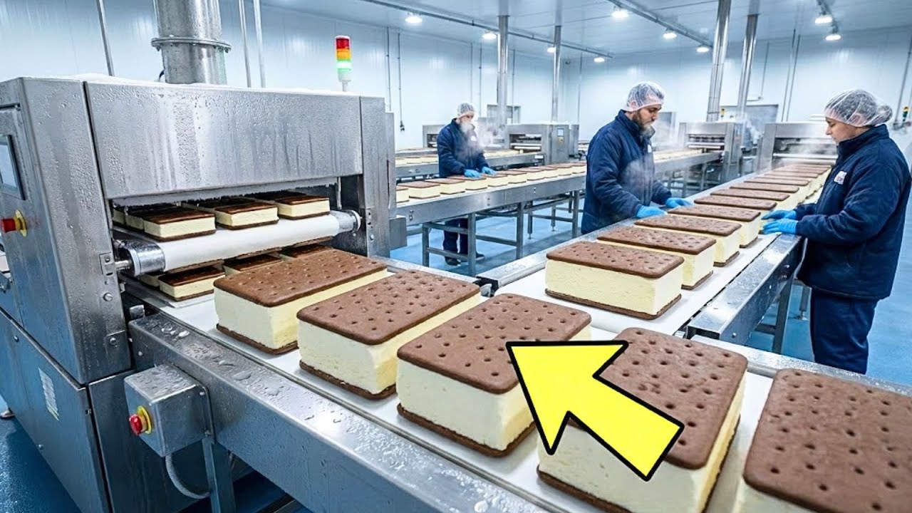 How It's Made the Mass Production of Ice Cream Sandwiches in Mega Factory
