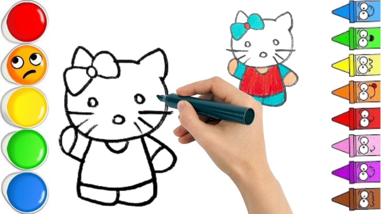 How To Draw cute hello kitty . Easy Drawing, Painting & Coloring For Kids and Toddlers_🌈🎨
