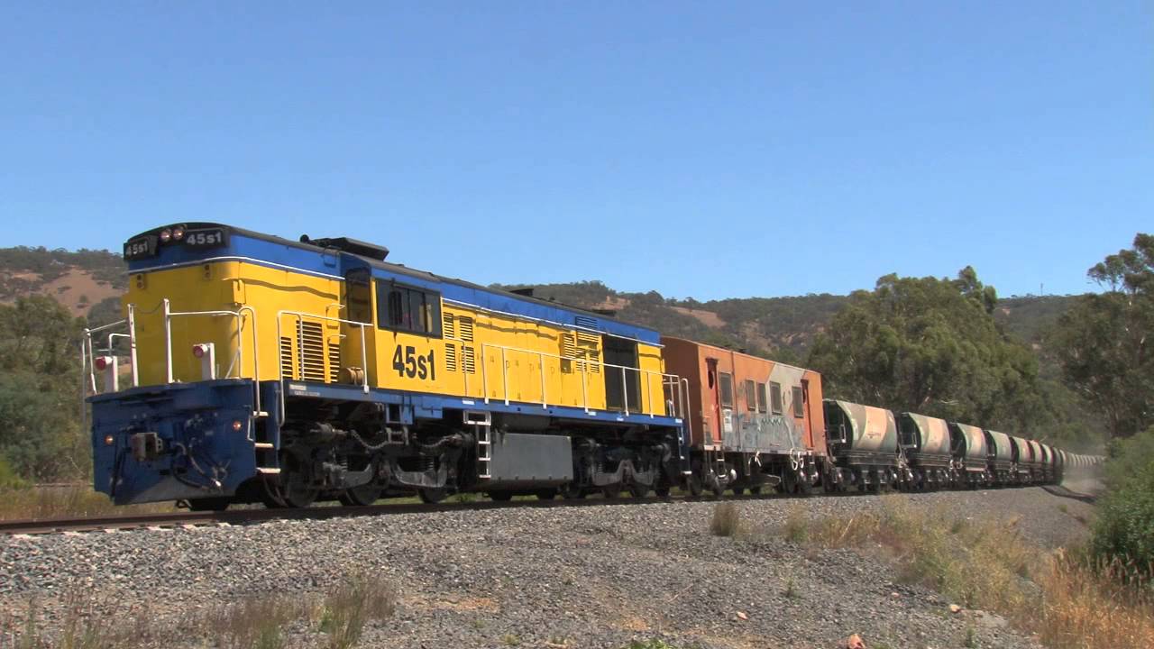 Australian Trains : Alco and EMD Power on Ballast Train at Kilmore East
