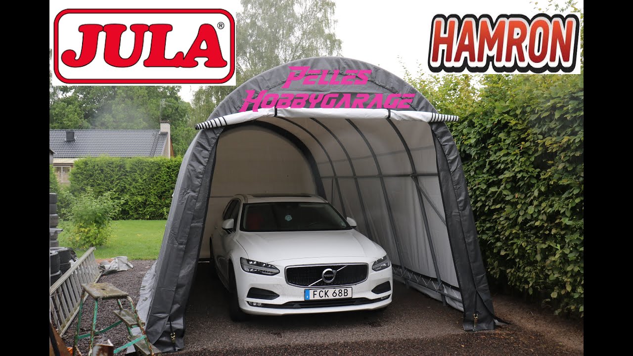 Monterar Julas garagetält.