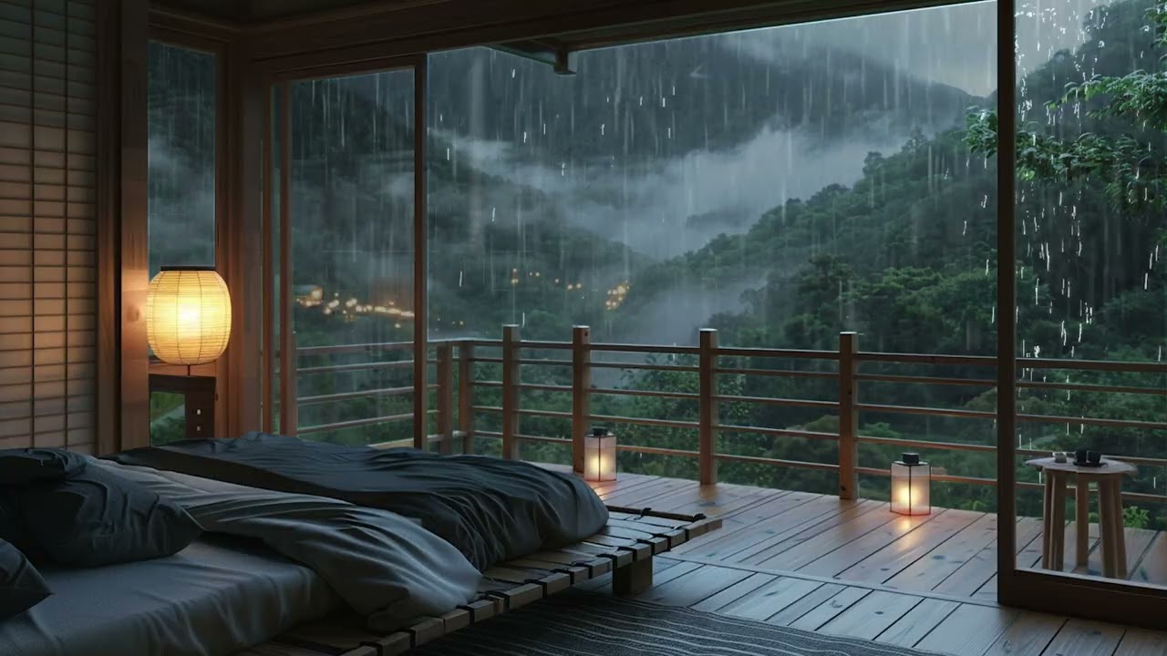 3 Hours Relaxing Sleep Music with Rain Sounds - Peaceful Music in the Warm Bedroom, Stress Relief