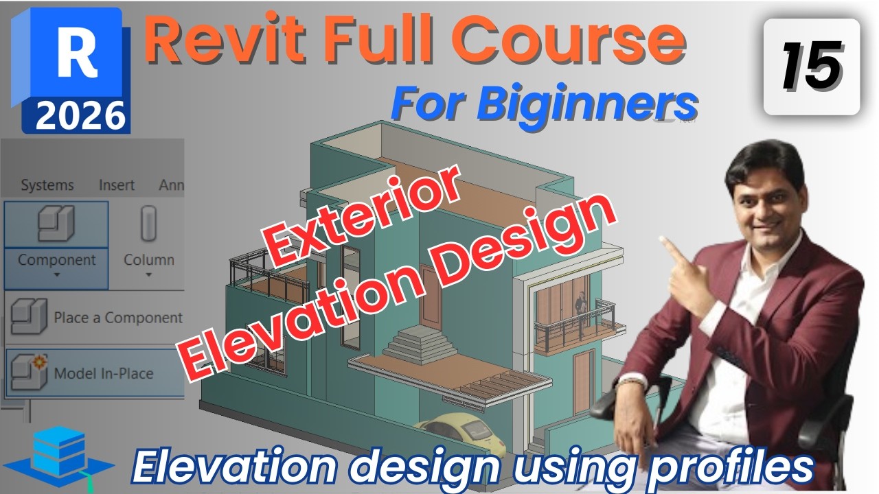 #15 Revit 2026 Tutorial for Beginners | Elevation Design Using Profiles | Sweep & Model-in-Place