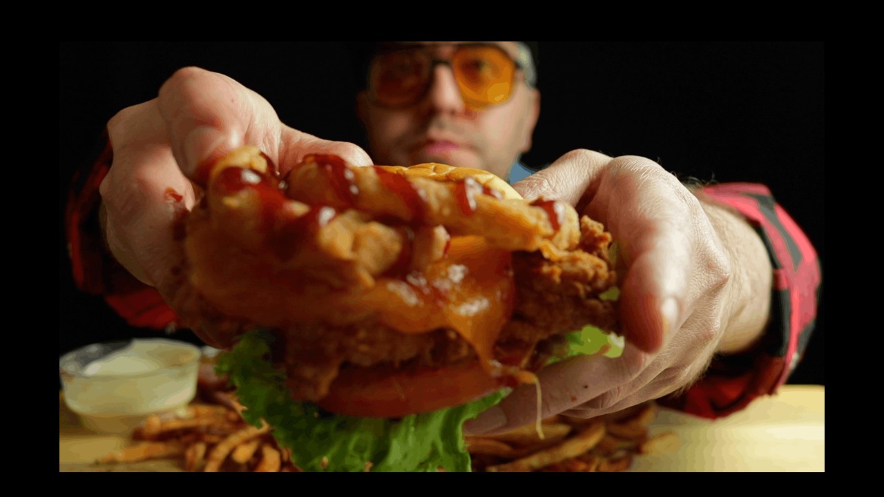 ASMR | Mukbang | Cheesy BBQ Chicken Sandwich Super Chix