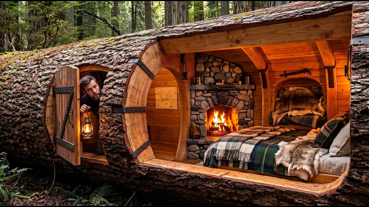 Building the Most Secret Dugout Inside a Hollow Tree I Hidden Shelter, Bushcraft Survival
