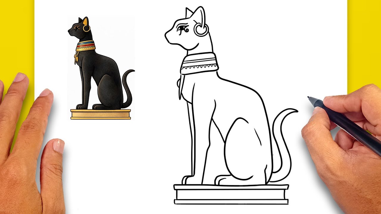 How to draw Egyptian Cat - Easy Drawing for Kids & Beginners