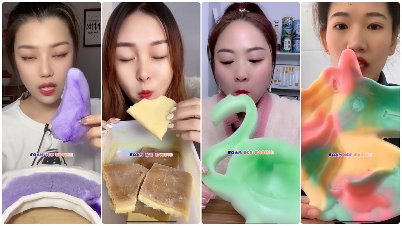[ASMR] 5- COLORED FOAM ICE EATING 💜💚 & POWDERY CRUNCHY ICE EATING & SUN GIRL EATING & BUZ YEMEK