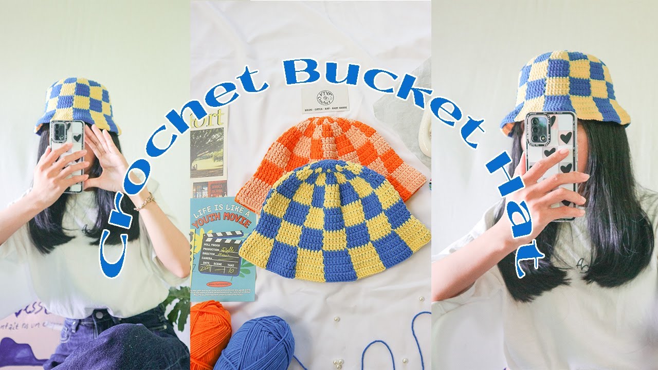 Crochet Checkered Bucket Hat💙 Hướng dẫn móc mũ Bucket với họa tiết sọc caro💛 Vyvascrochet