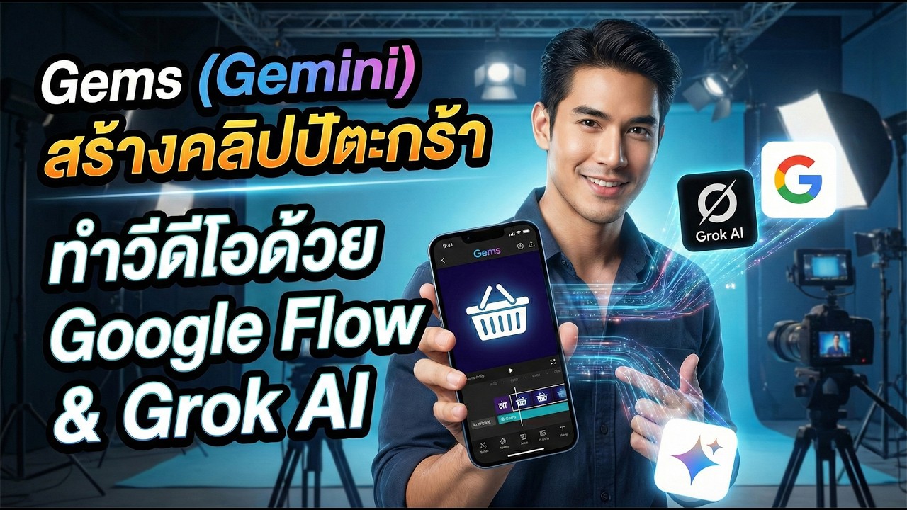 Gems (Gemini) สร้างคลิปปักตะกร้า | ทำวีดีโอด้วย | Google Flow & Grok AI