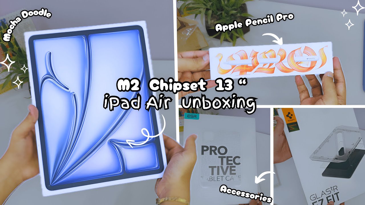 iPad Air M2 13&rsquo;&rsquo; (Blue) Unboxing 📦 + Apple Pencil Pro ✏️ + Accessories +🩵🩵 + (ASMR) Mocha Doodle |