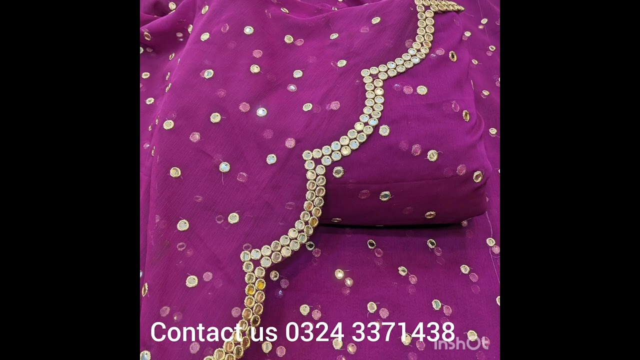 3pc 9mm cutwork shafon embroidery2.5 shirt2.5 Dupta borderPlan trowser
