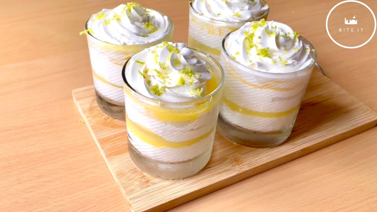 Refreshing Lemon dessert cups🍋 no bake, no gelatine| حلى الليمون و لا أروع منعش سهل و سريع | Bite It