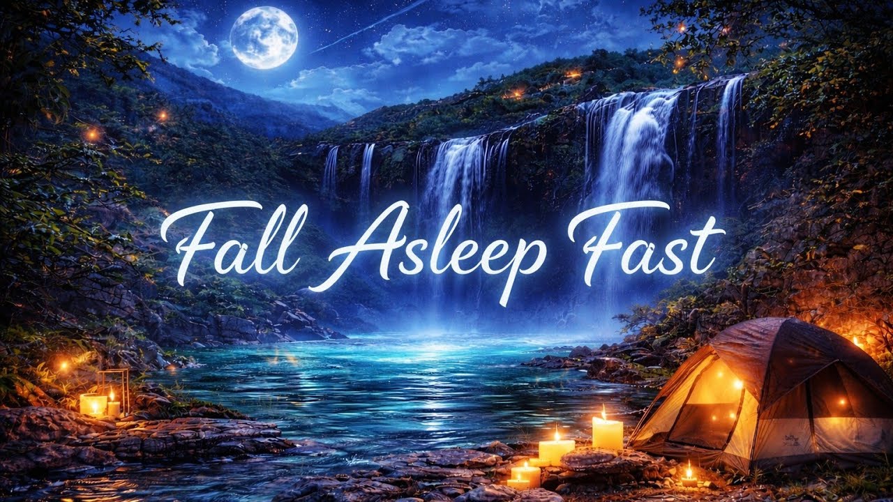 Fall Asleep Fast 🌙 Calm Waterfall Night Sounds for Deep Sleep