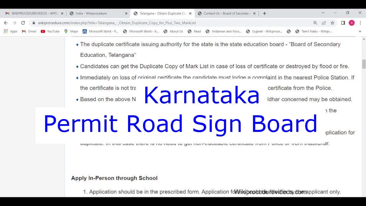 Karnataka - Apply Online Permission for Road Side Signage (Sign Board) (Online)