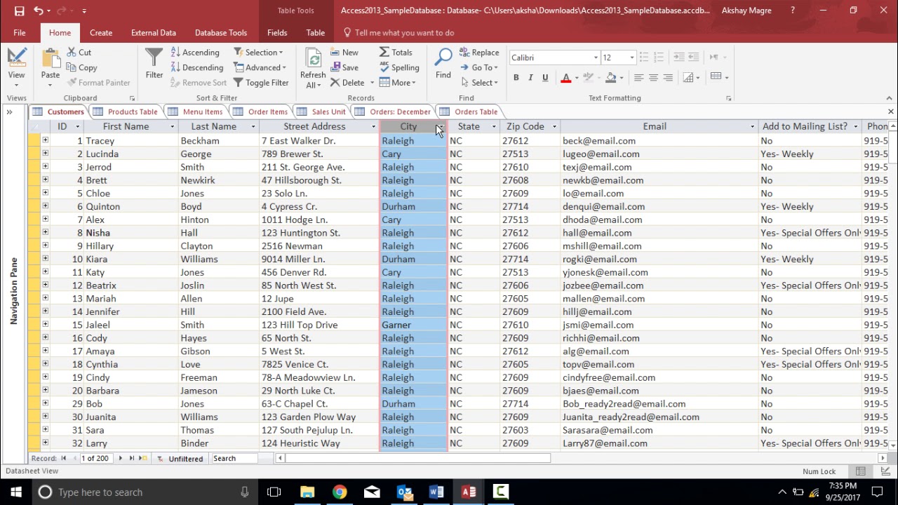 MS Access 2016 - Sort and Filter Records