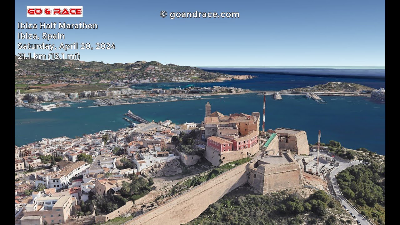 Ibiza Half Marathon (2024): fly over the half-marathon course! Video of the race path.