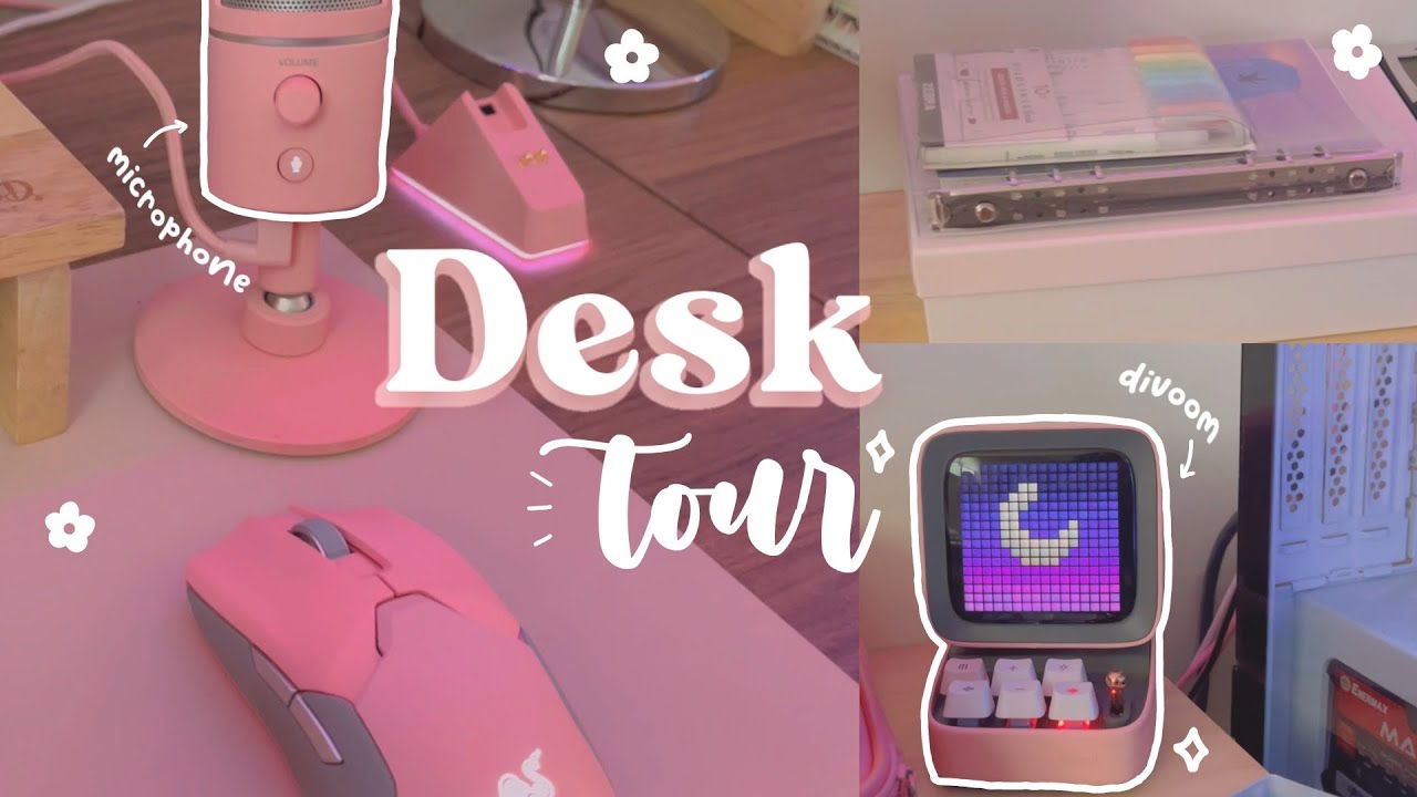 gaming desk tour 🌷 multipurpose + aesthetic setup | with links!