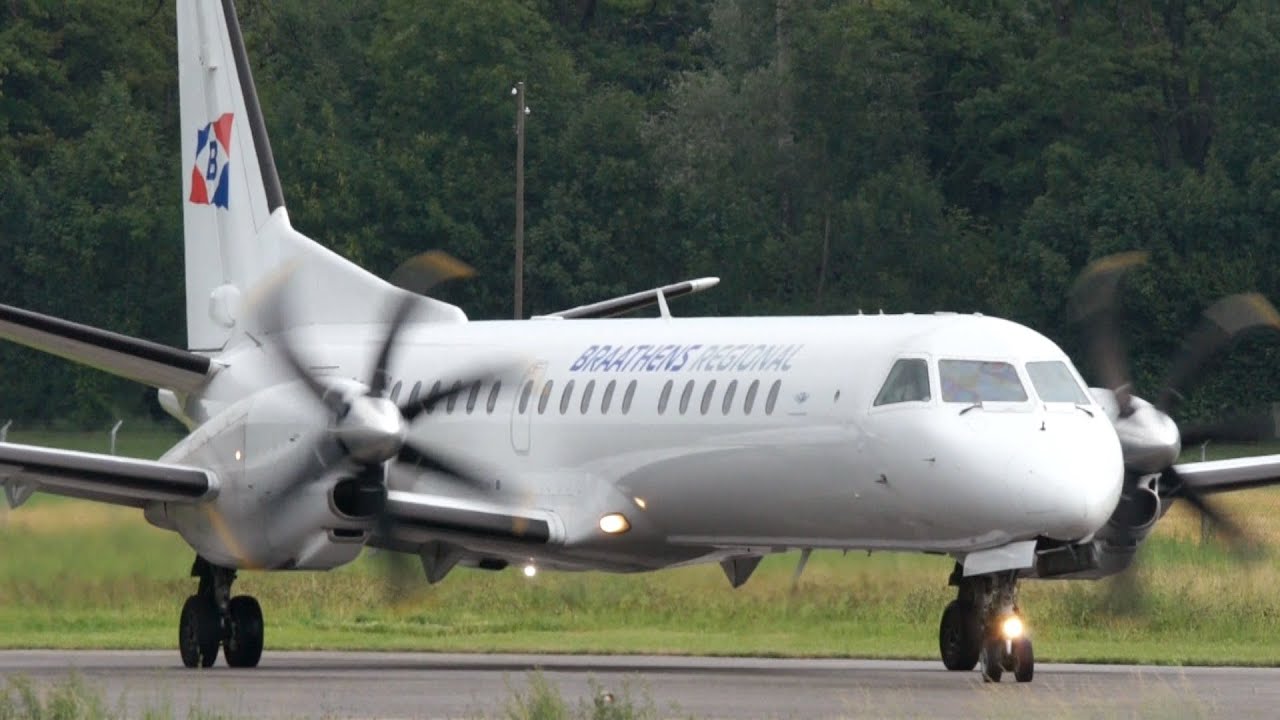 Saab 2000 Braathens Regional Take Off at Bern Airport - Nice Turboprop Sounds!