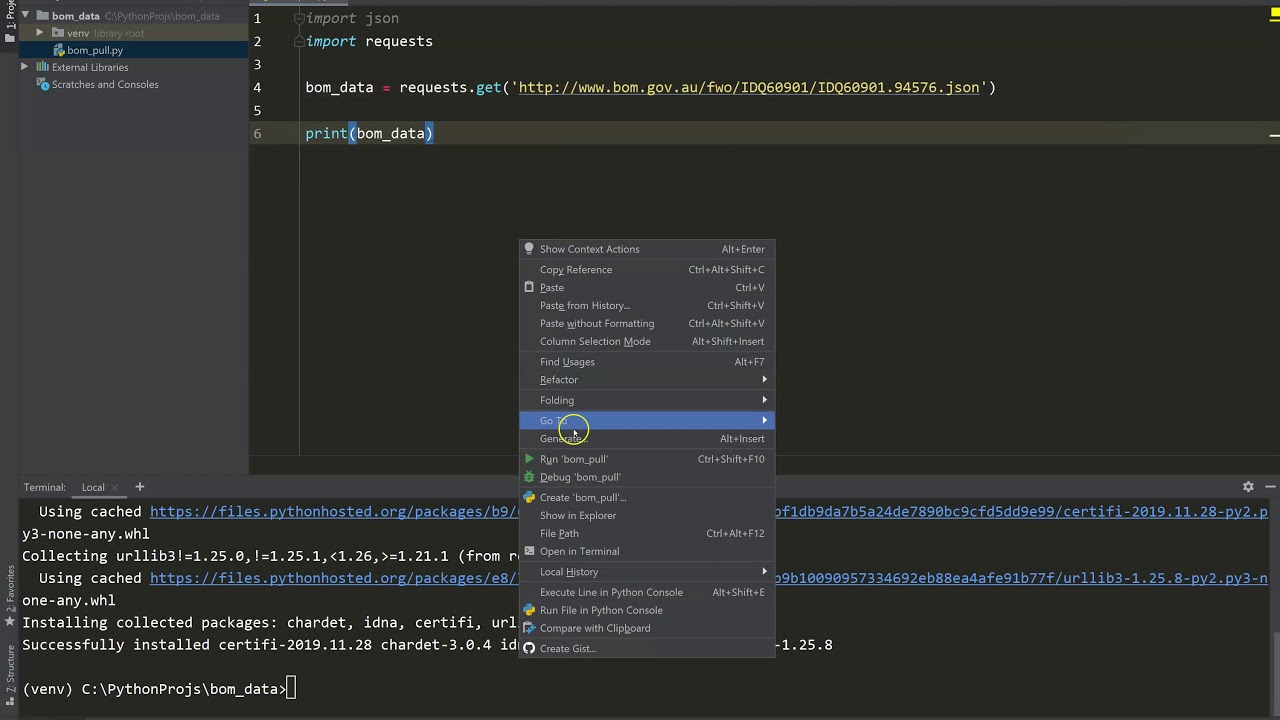 Python to pull JSON data from the web and return
