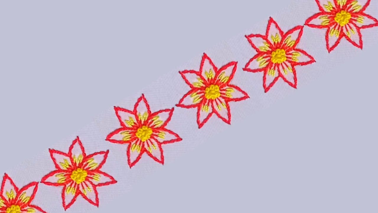 Hand embroidery border design 🌹🪡